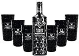Three Sixty Black 42 Vodka 0,7l 700ml (42% Vol) + 6x Black Longdrink-Gläser eckig schwarz -[Enthält Sulfite]